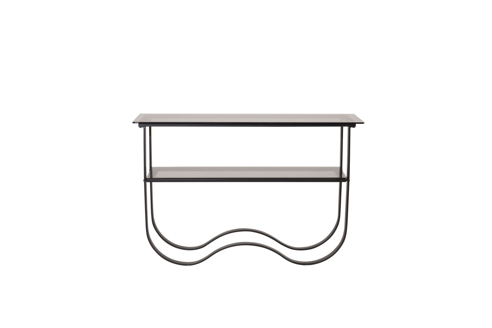 VENTURE DESIGN Wavy sidebord, m. hylde - grå glas og sort metal (117x33,5)