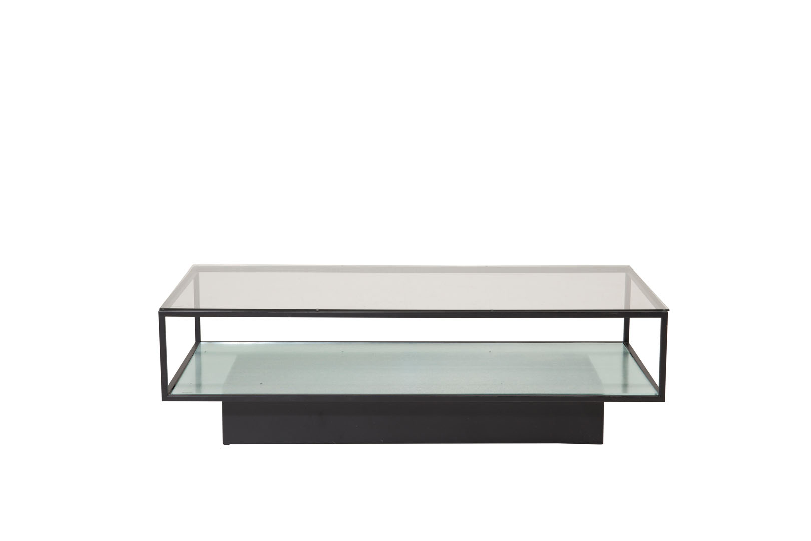 VENTURE DESIGN Maglehem sofabord, m. hylde - klar glas og sort metal (130x60)