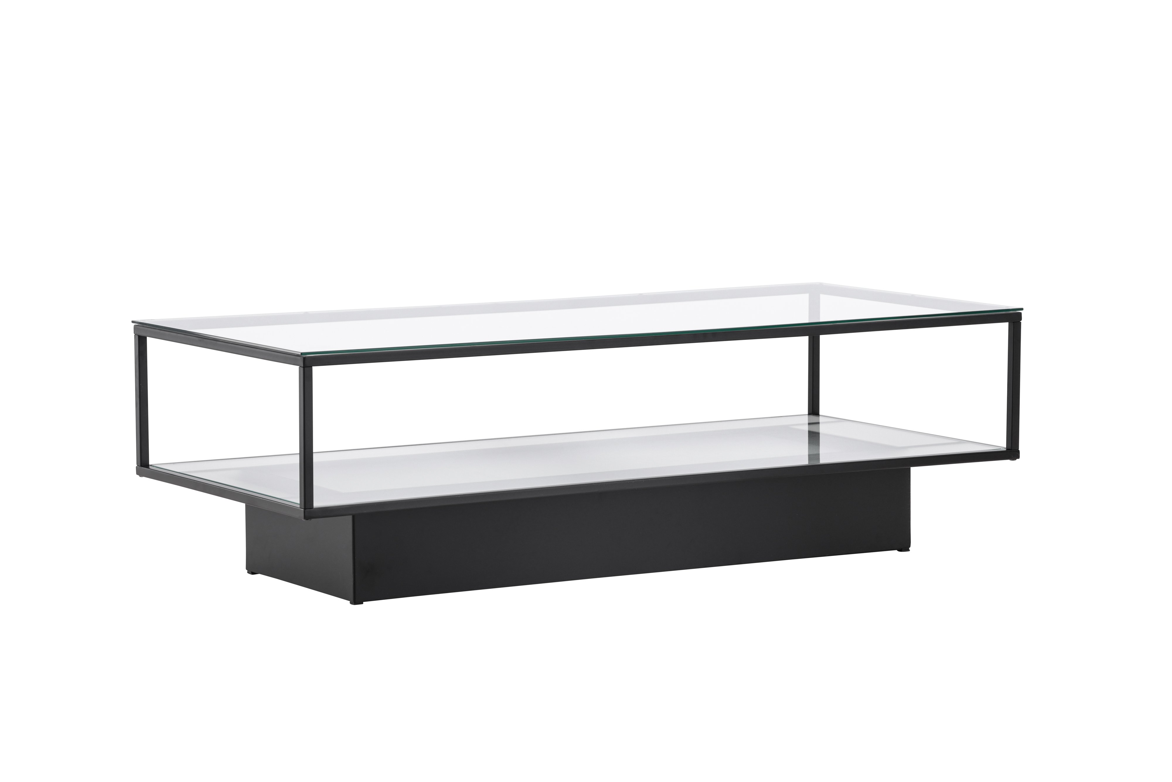 VENTURE DESIGN Maglehem sofabord, m. hylde - klar glas og sort metal (130x60)