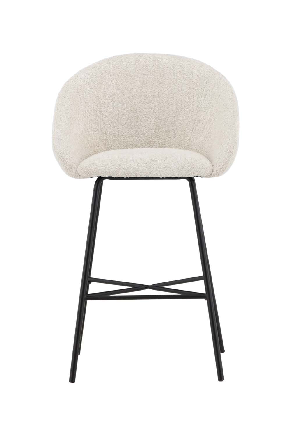 VENTURE DESIGN Velvet barstol, m. ryglæn og fodstøtte - hvid/creme bamsestof og sort stål