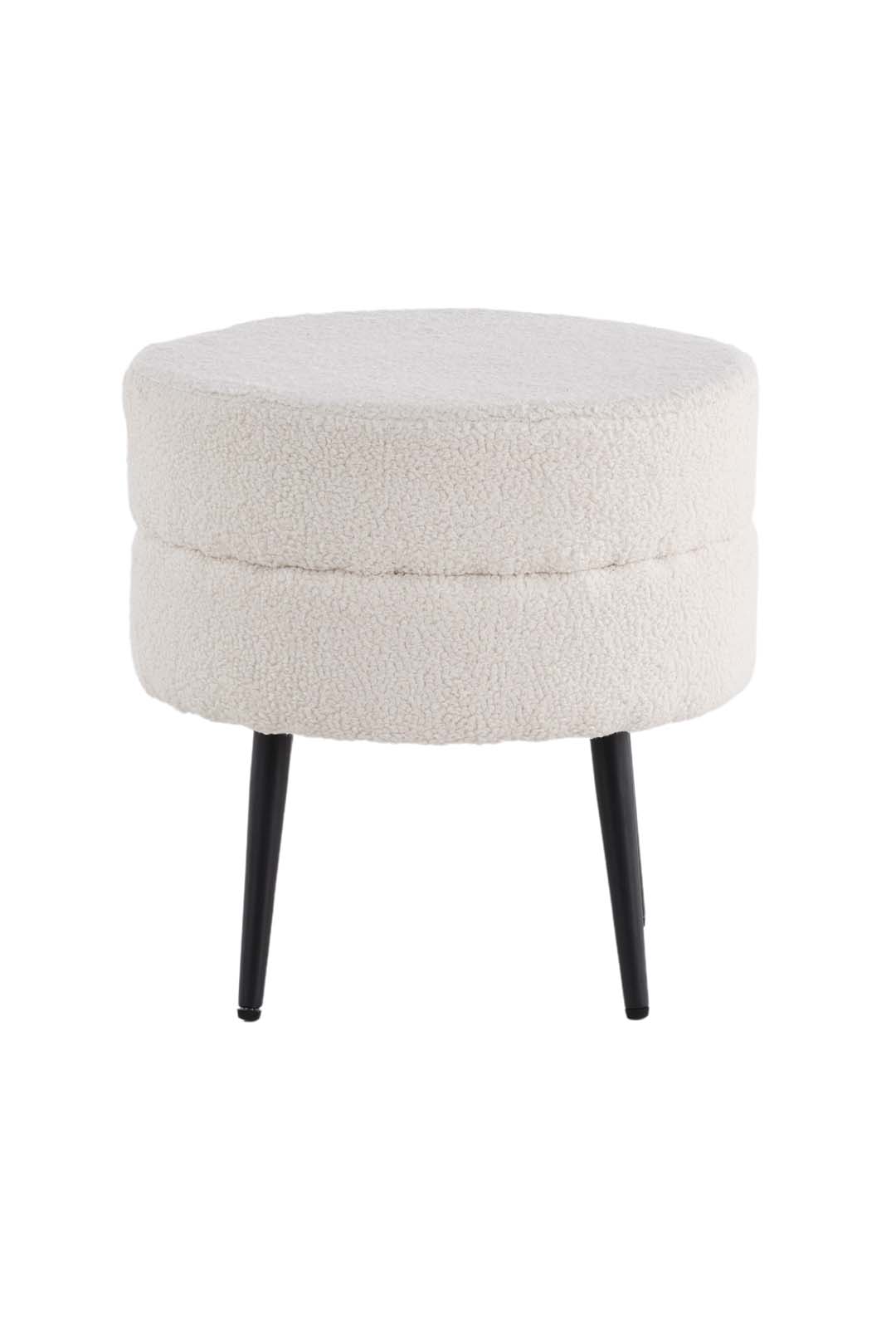 VENTURE DESIGN Pot puf, rund - hvid bamsestof polyester og sort stål (Ø40)