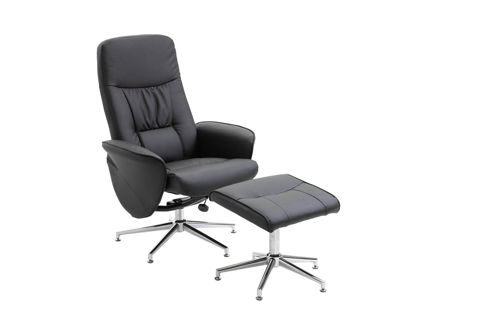 VENTURE DESIGN Rolf recliner lænestol, m. fodskammel - sort PU og krom metal