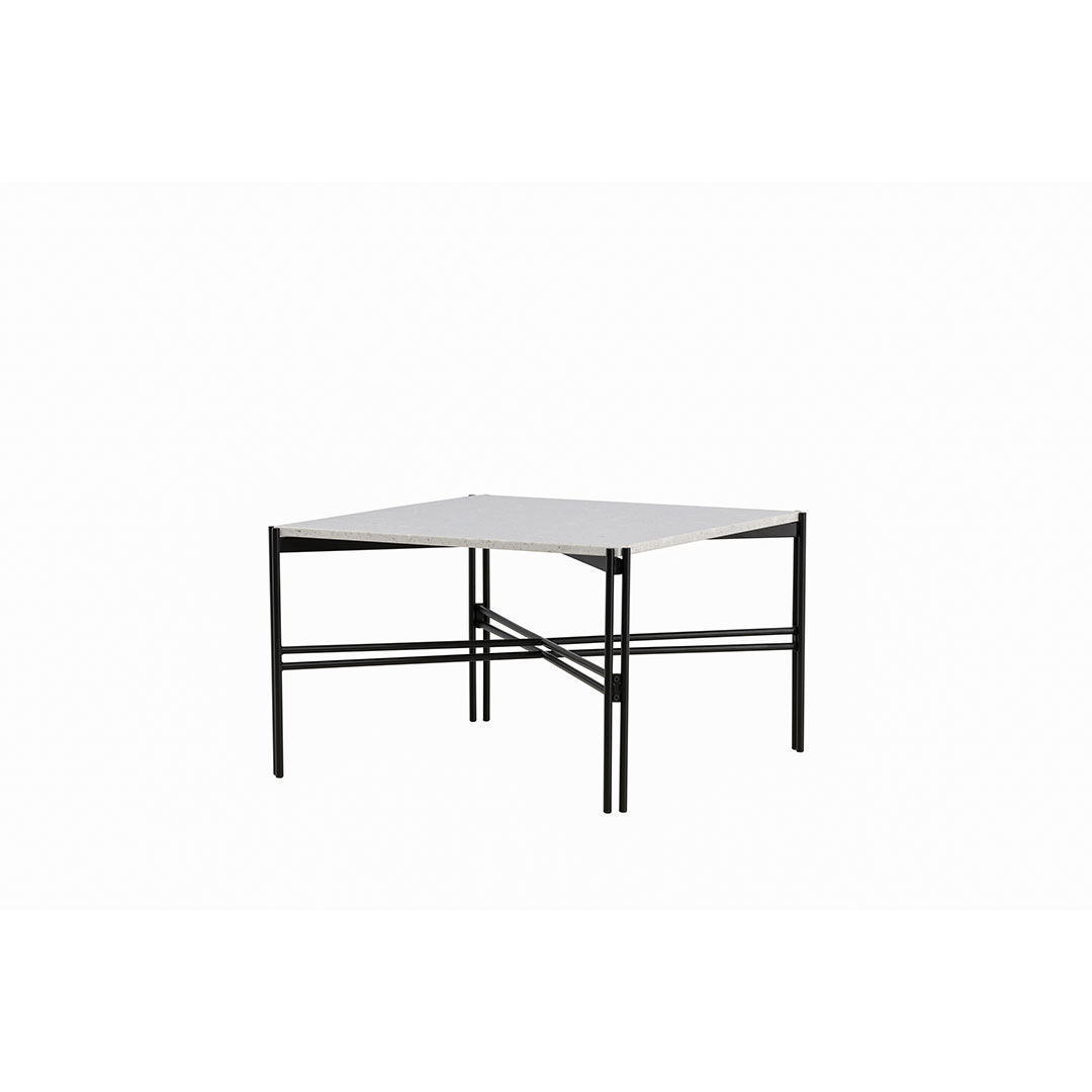 VENTURE DESIGN Razzia sofabord - hvid terrazzo og sort metal (75x75)