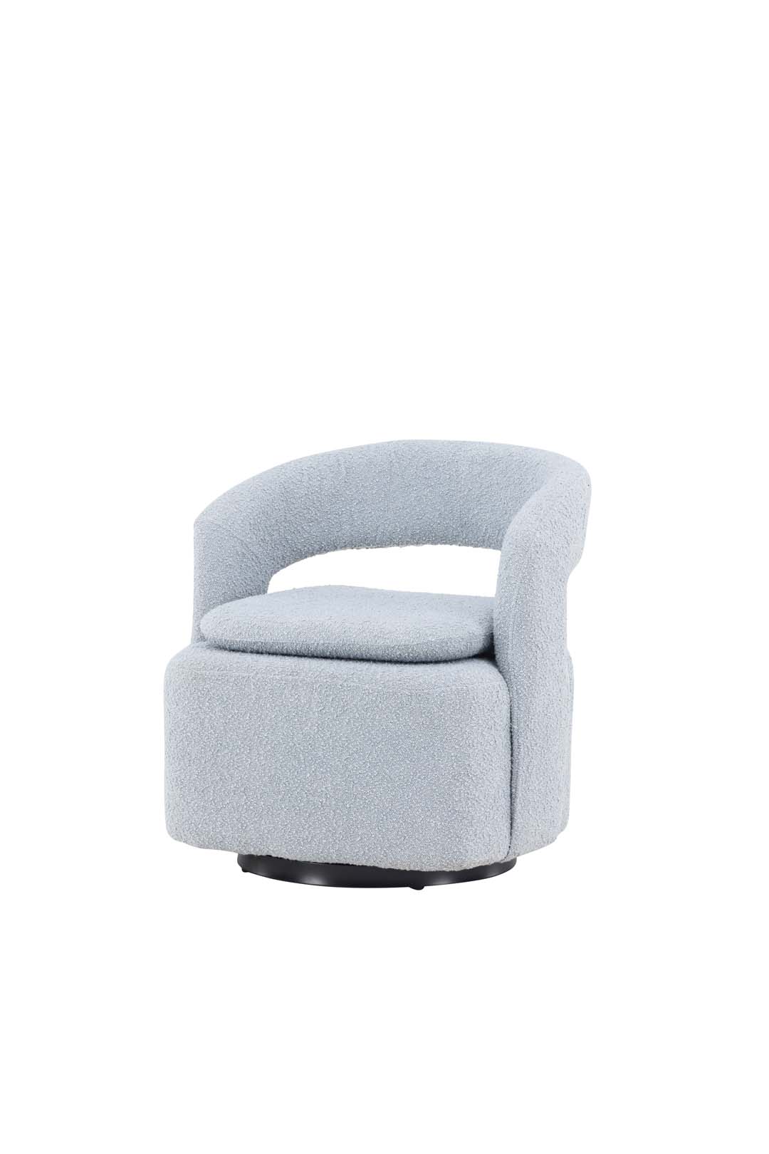 VENTURE DESIGN Laurel lænestol, m. armlæn - lyseblå bouclé og sort stål