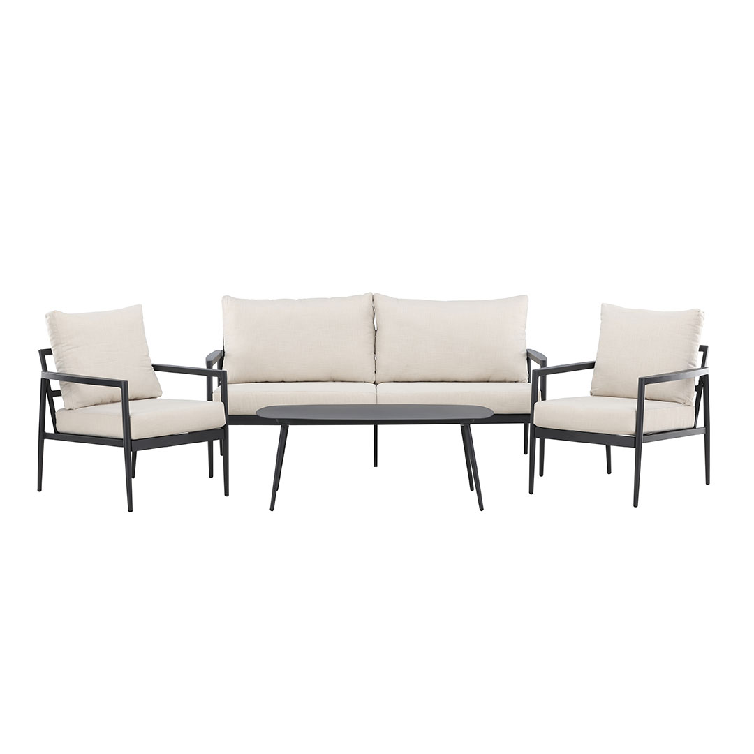 Taromina loungesæt 1 sofa, 2 stole, 1 sofabord sort