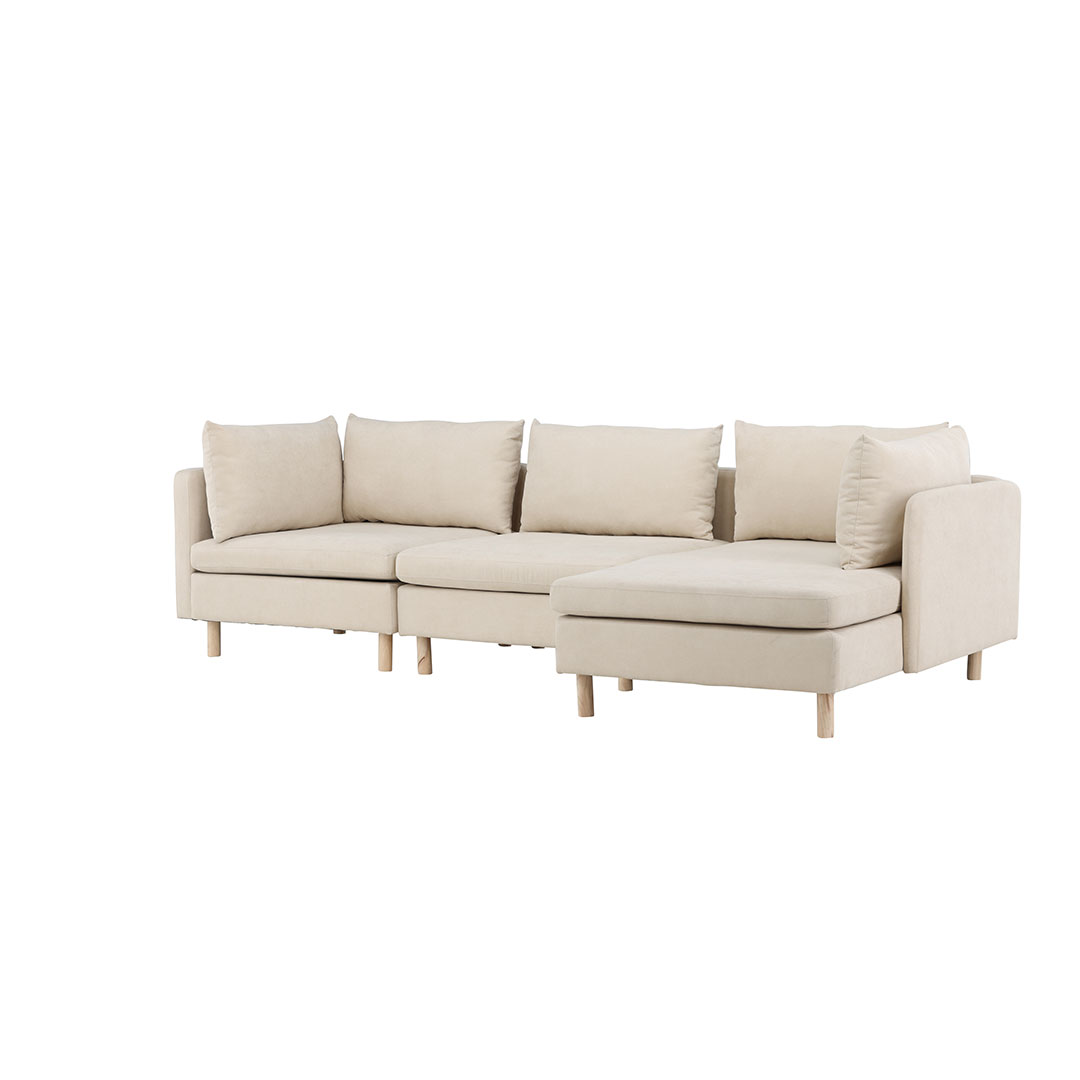 VENTURE DESIGN Zero 3 pers. sofa, m. chaiselong - beige polyester og natur gummitræ