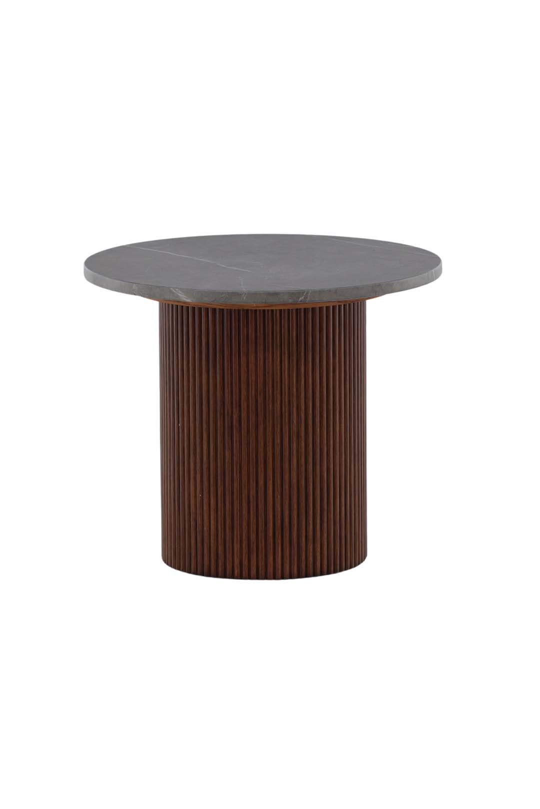 VIND COLLECTION Härön sidebord, rund - grå MDF og valnøddefarvet asketræ (Ø52)