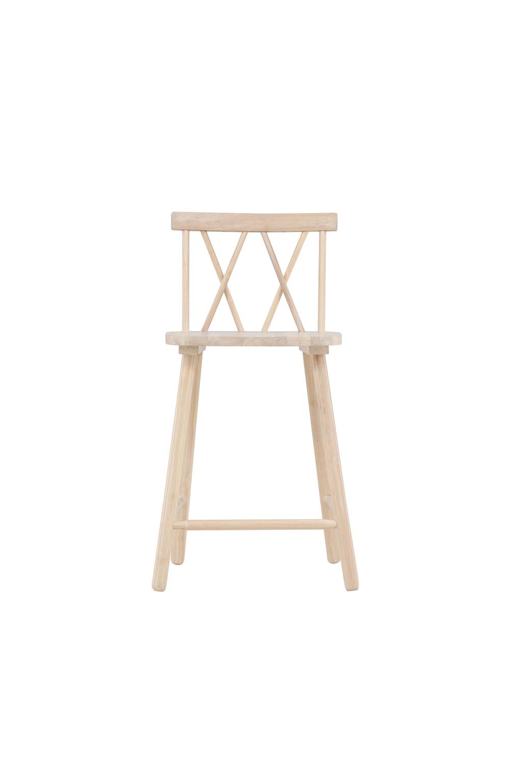 VIND KOLLEKTION Mollöström barstol, m. ryglæn og fodstøtte - hvidvasket gummitræ