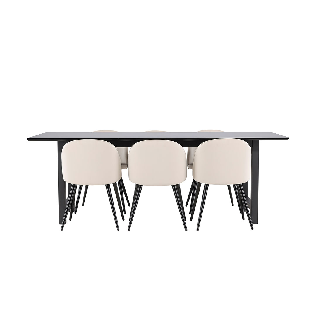 Oslo spisebordssæt spisebord 100x220cm sort og 6 Skagen stole velour beige
