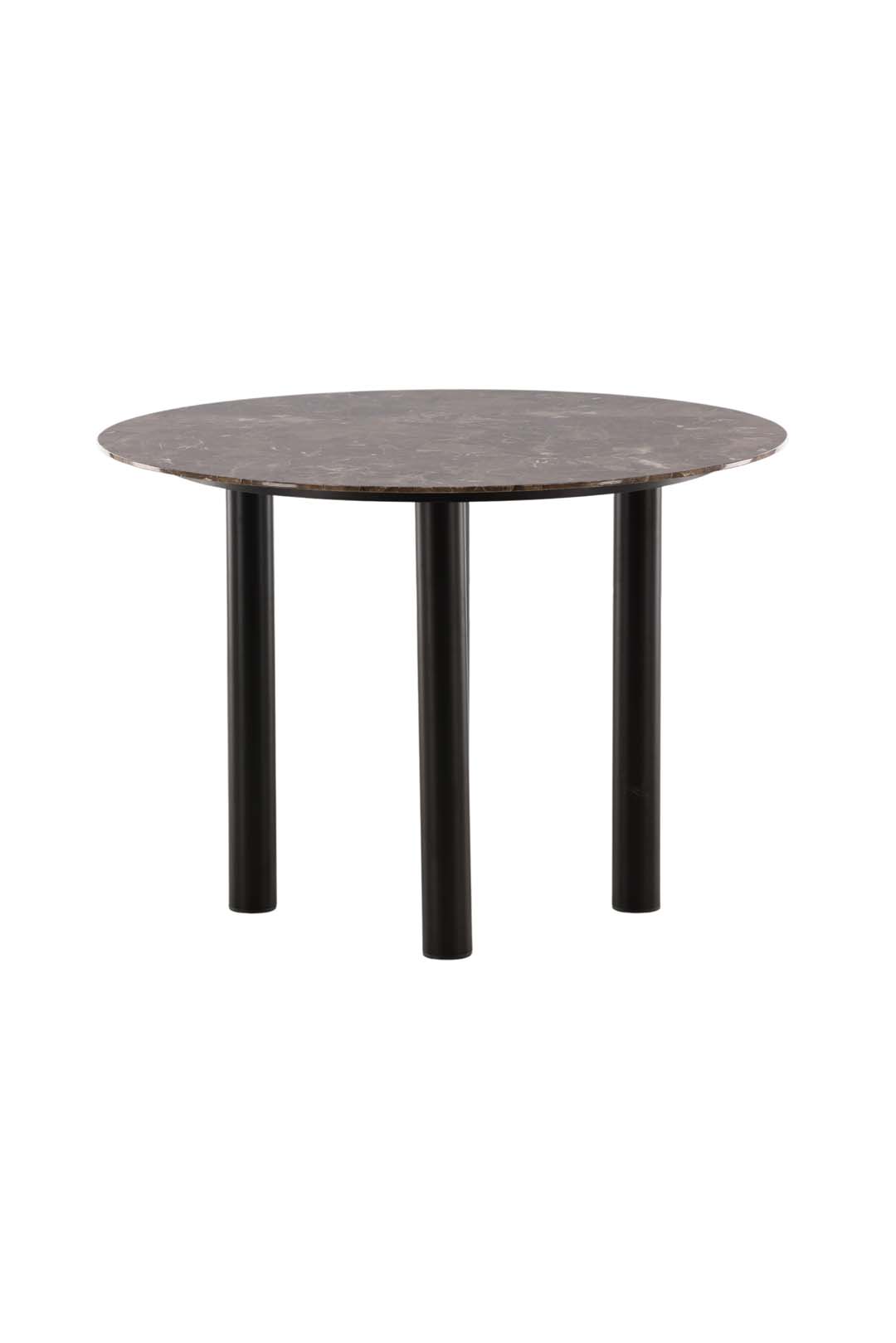 VIND COLLECTION Havstone spisebord, rund - glas med brunt marmormønster og sort metal (Ø106)