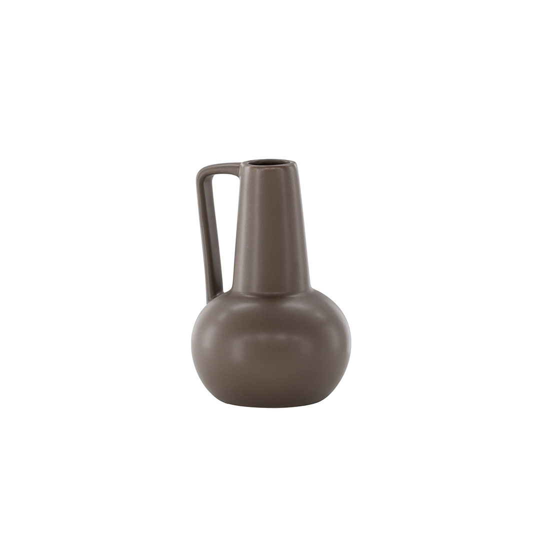 VENTURE DESIGN Lane vase, m. hank - mat brun stentøj (15x15x22)