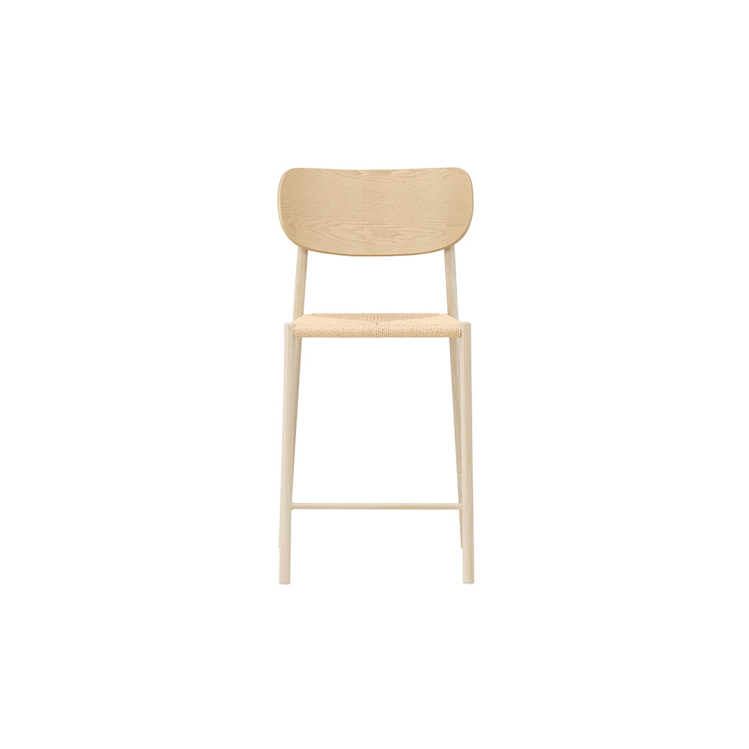 VENTURE DESIGN Polly barstol, m. ryglæn og fodstøtte - natur reb og hvidvasket stål med træeffekt