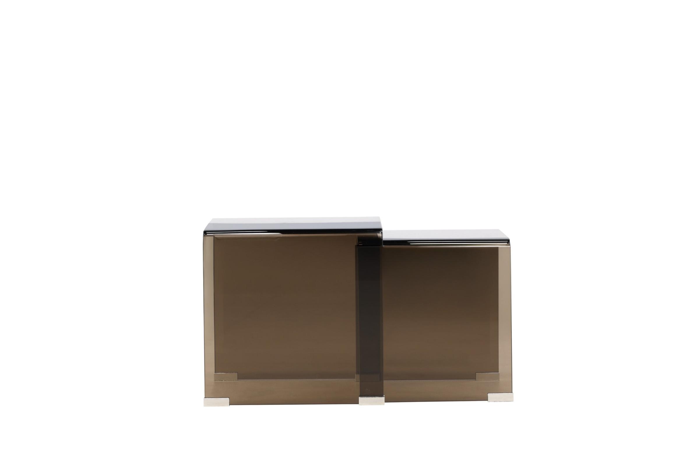 VENTURE HOME Telemark indskudsborde, kvadratisk - brun glas (42x42x42) (36x36x39) (sæt med 2)
