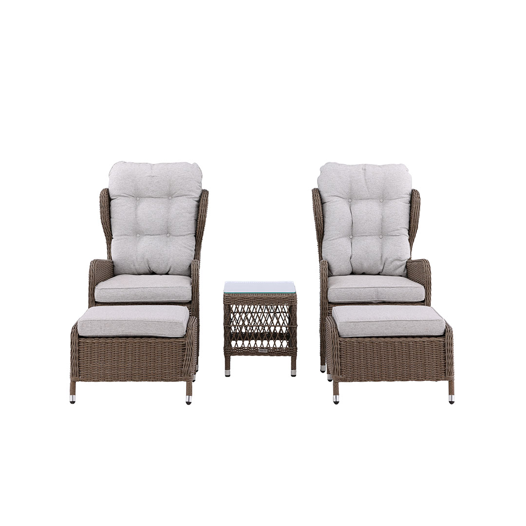 Washington loungesæt 2 lænestole, 2 skamler, 1 sofabord natur