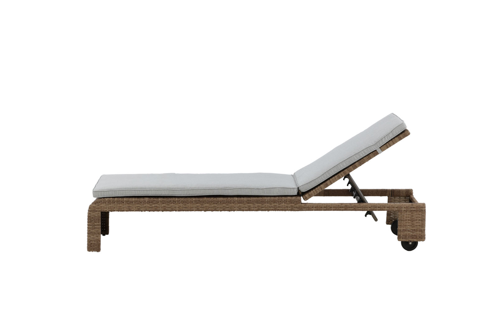 VENTURE DESIGN London udendørs liggestol m. sand stofhynde og hjul - natur rattan og aluminium