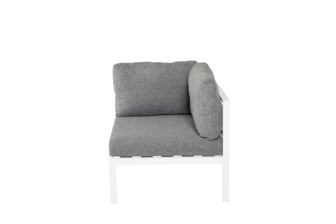 VENTURE DESIGN Copacabana Lyx hjørne modul til havehjørnesofa - grå olefin hynder og hvid aluminium