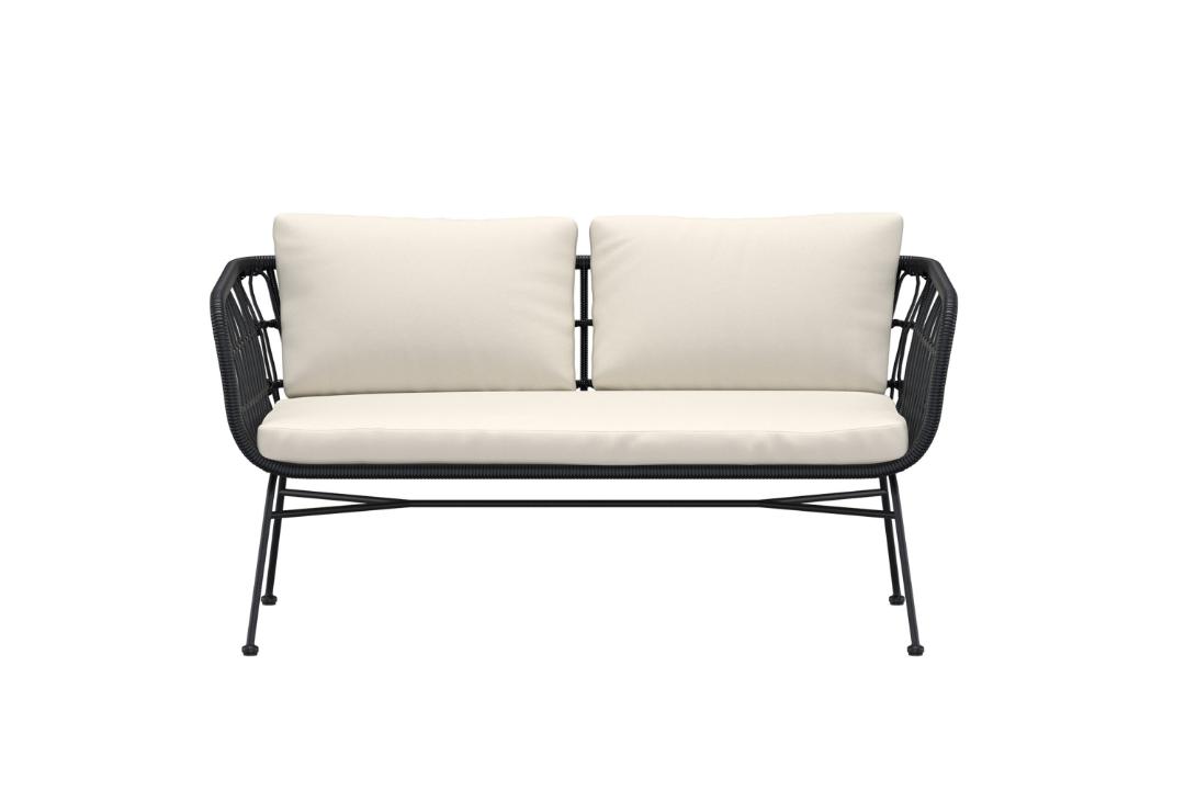 VENTURE HOME Isola udendørs loungesofa, m. beige hynder - sort polyrattan og sort stål