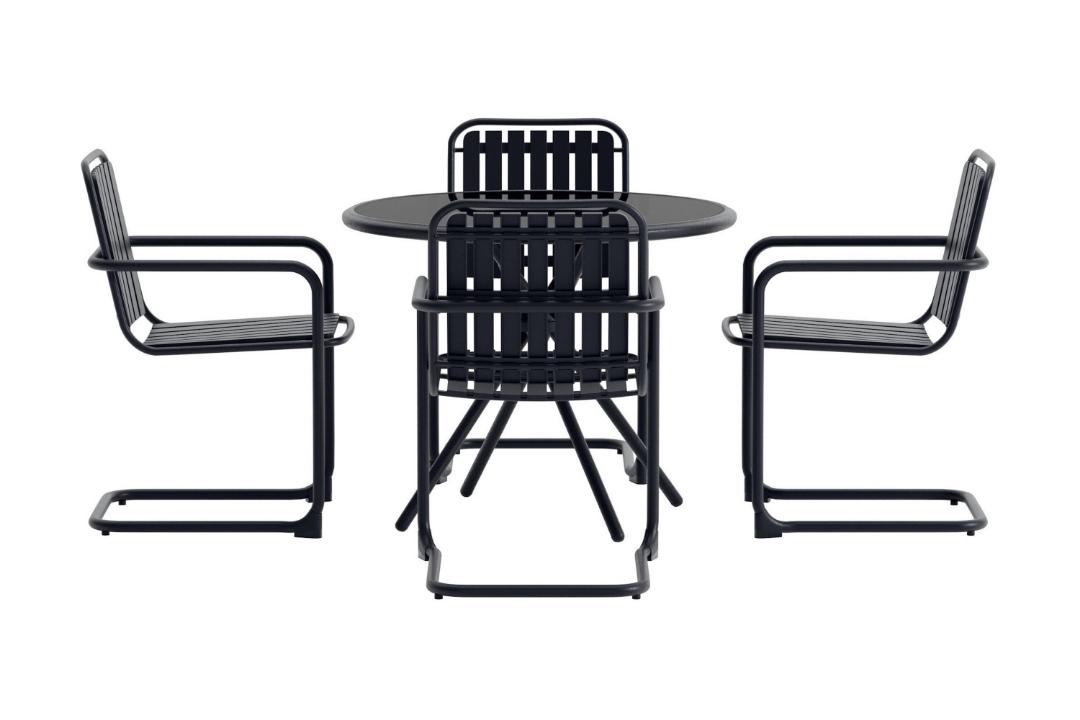 Chios havesæt bord 90x90cm 4 stole sort