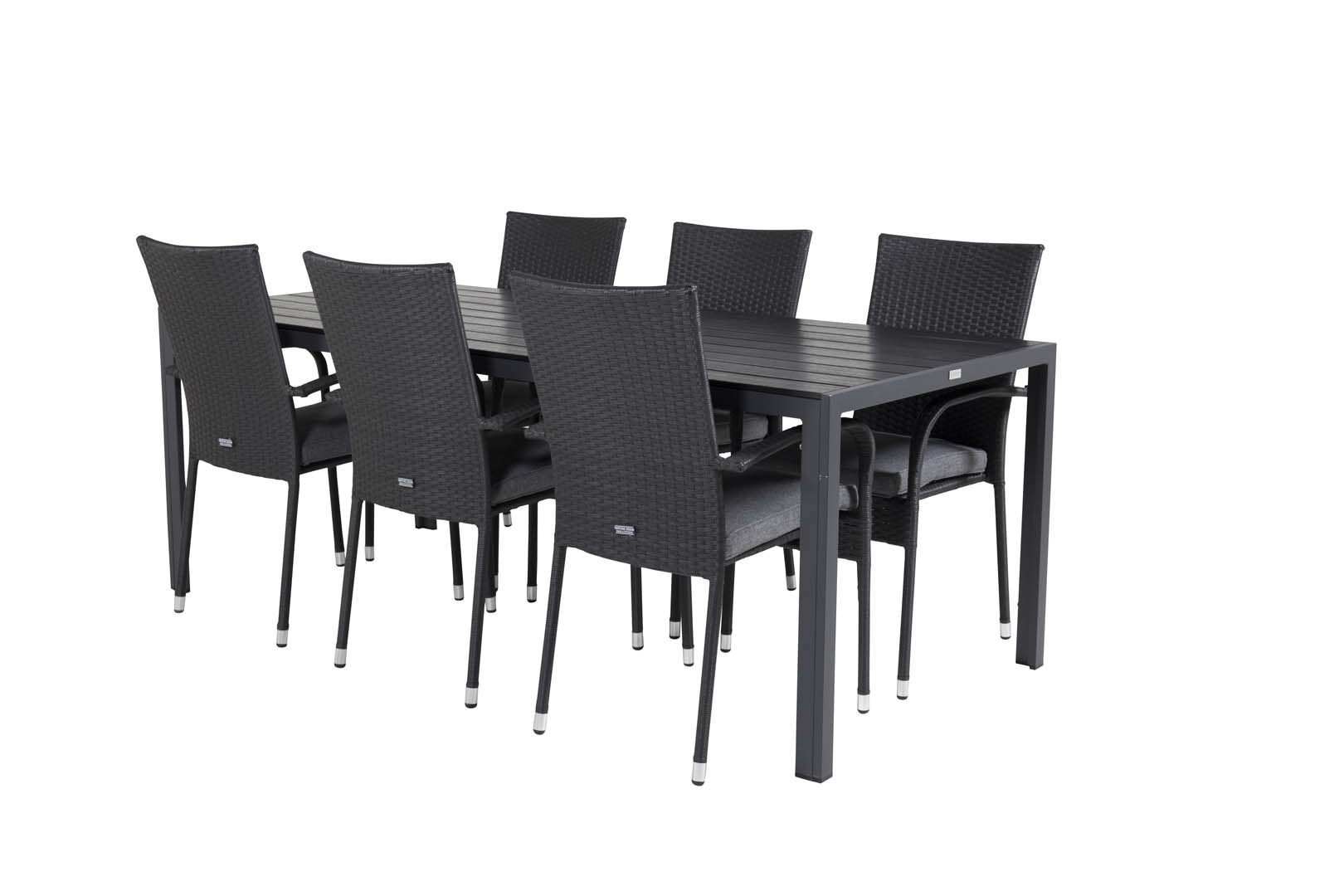 Break havesæt bord 90x205cm sort, 6 stole Anna sort