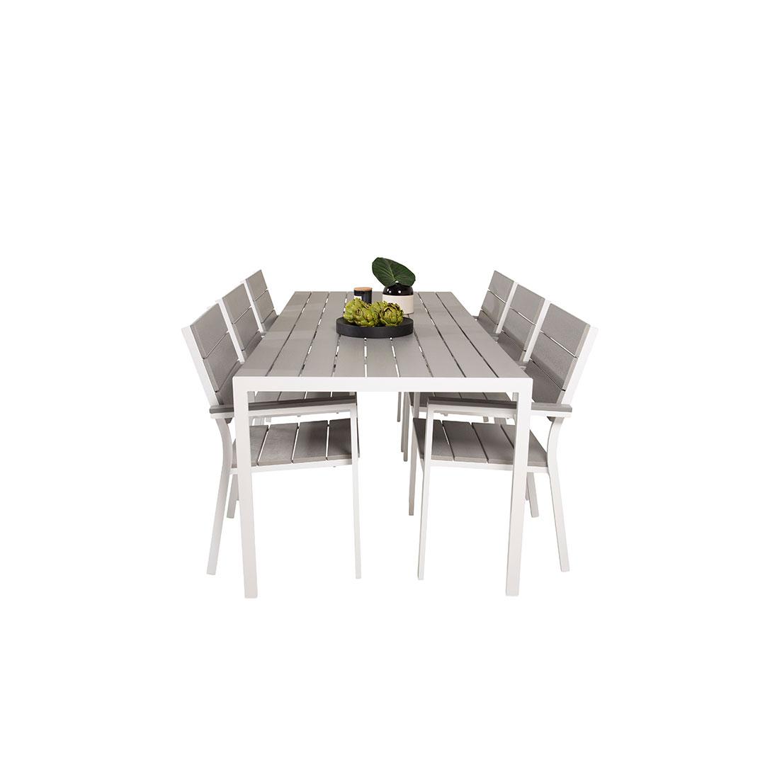 Break havesæt bord 90x205cm grå, 6 stole grå