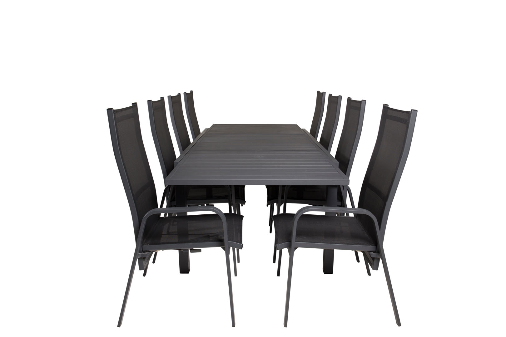 Marbella havesæt bord 100x160/240cm og 8 stole Copacabana sort