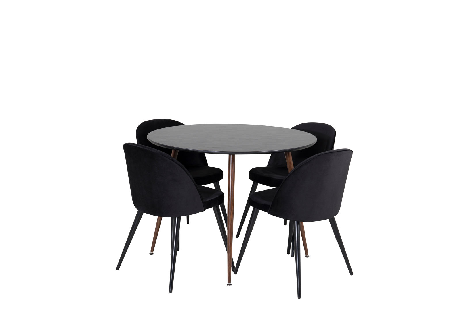 PlazaBLWA100 spisebordssæt spisebord sort og 4 Velvet stole velour sort