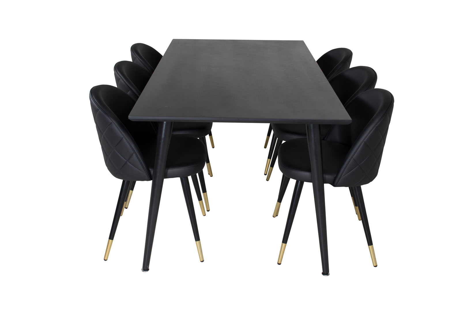 Dipp180x90BLBL spisebordssæt spisebord sort og 6 Velvet stole PU kunstlæder sort