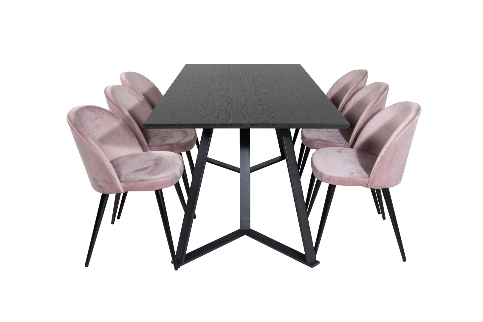 MarinaBLBL spisebordssæt spisebord sort og 6 Velvet stole velour pink, sort