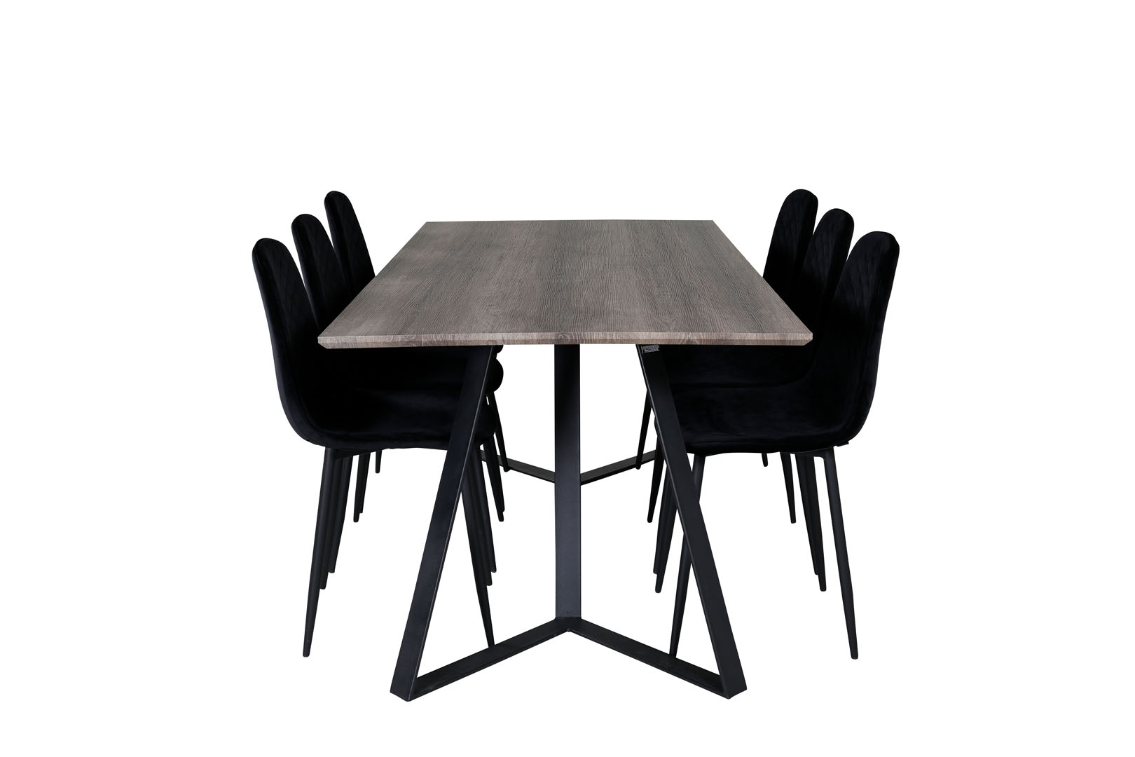 MarinaGRBL spisebordssæt spisebord elletræ dekor grå og 6 Polar Diamond stole velour sort