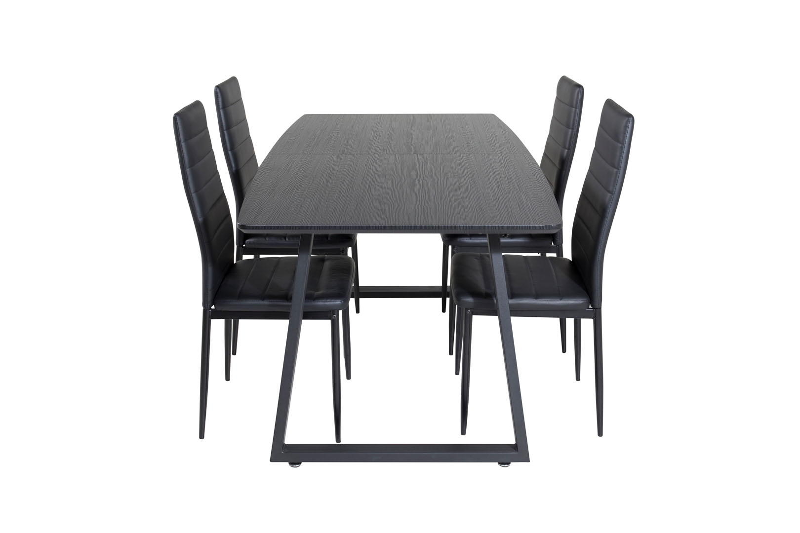 IncaBLBL spisebordssæt spisebord udtræksbord længde cm 160 / 200 sort og 4 Slim High Back stole PU kunstlæder sort