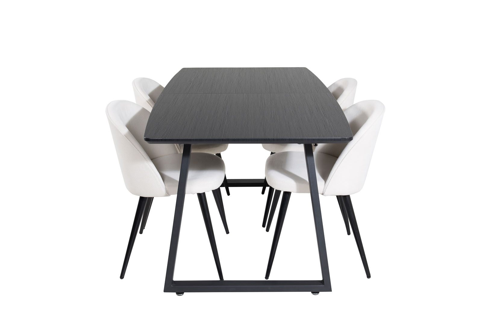 IncaBLBL spisebordssæt spisebord udtræksbord længde cm 160 / 200 sort og 4 Velvet stole fløjl beige, sort