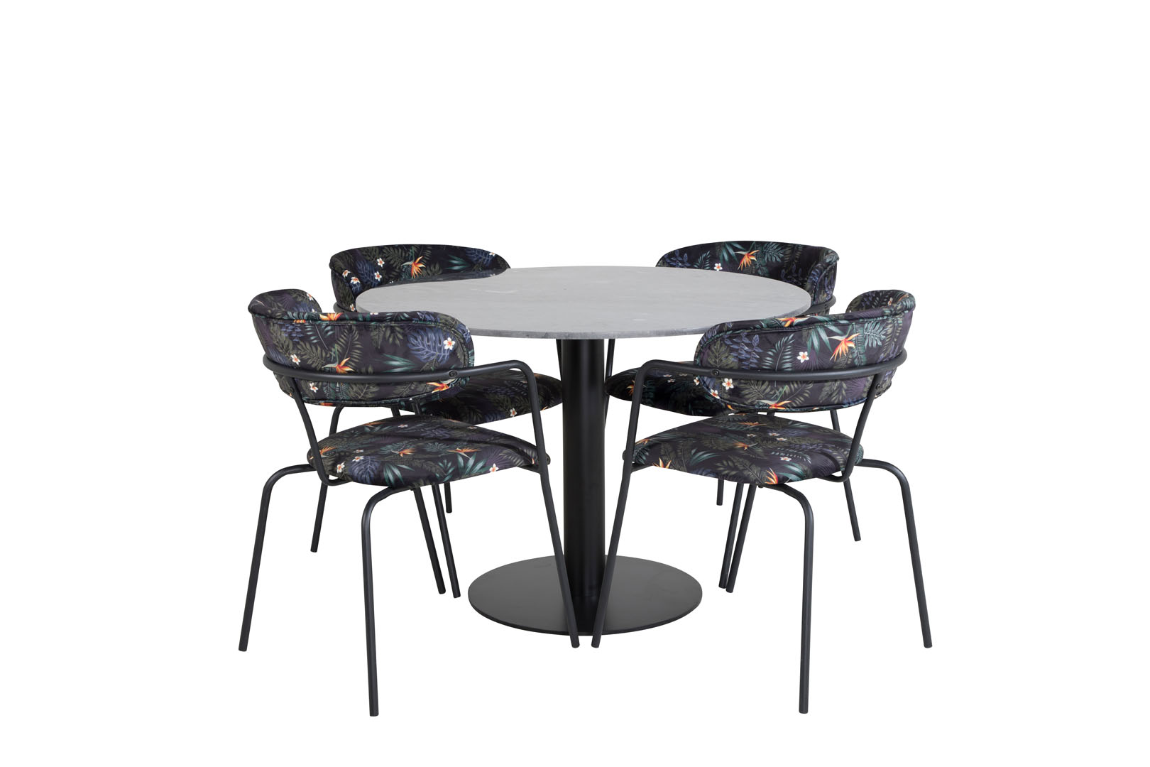 EstelleØ106BLBL spisebordssæt spisebord sort, marmor og 4 Arrow stole sort