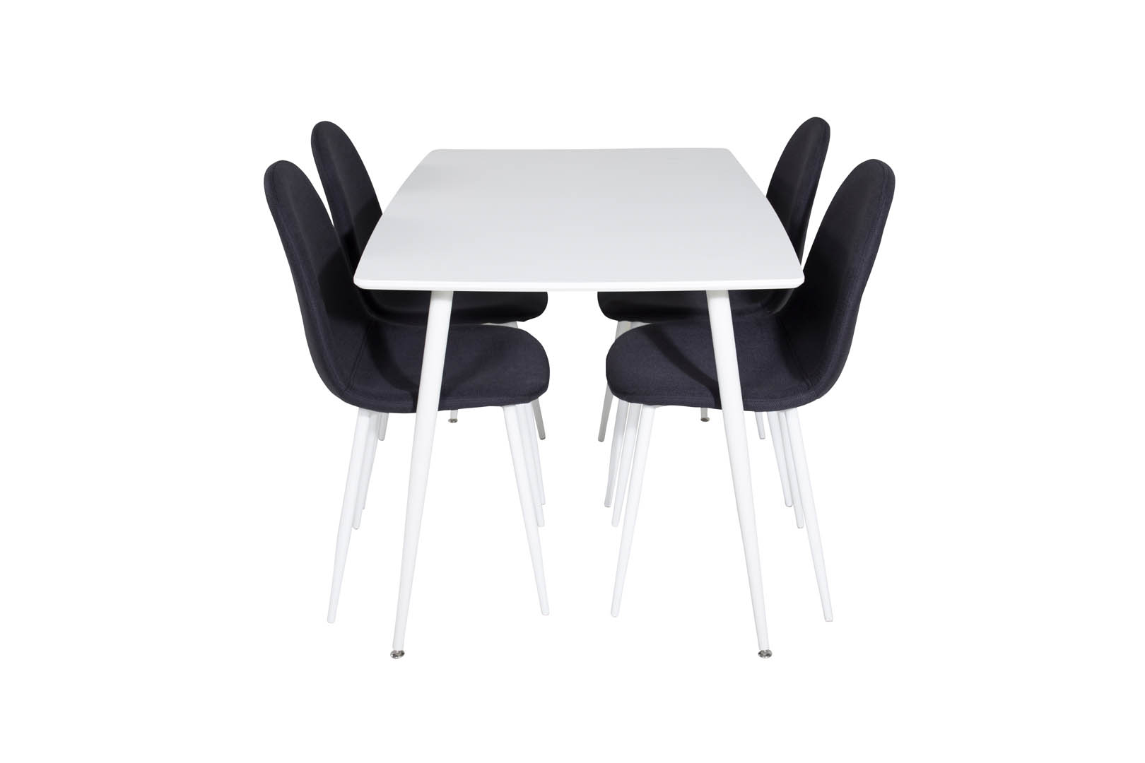Polar120X80WHWH spisebordssæt spisebord hvid og 4 Polar stole sort, hvid