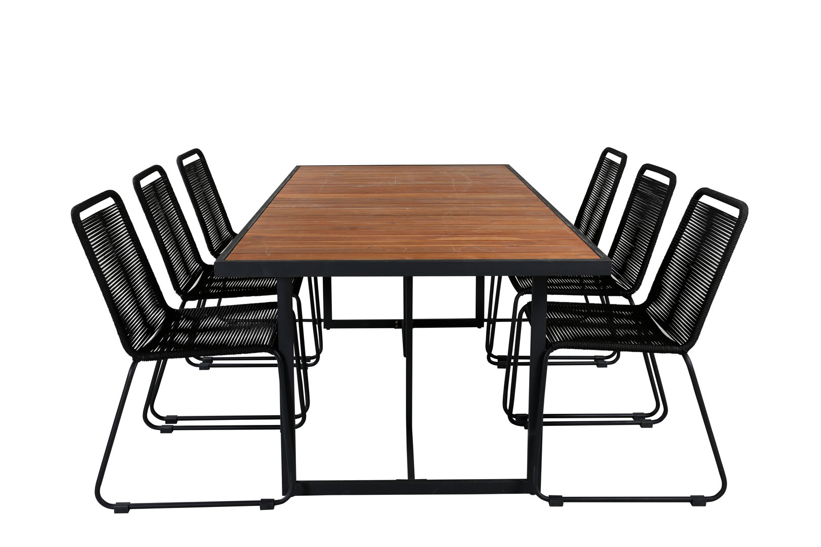 Khung havesæt bord 100x200cm og 6 stole stabel Lindos sort, natur