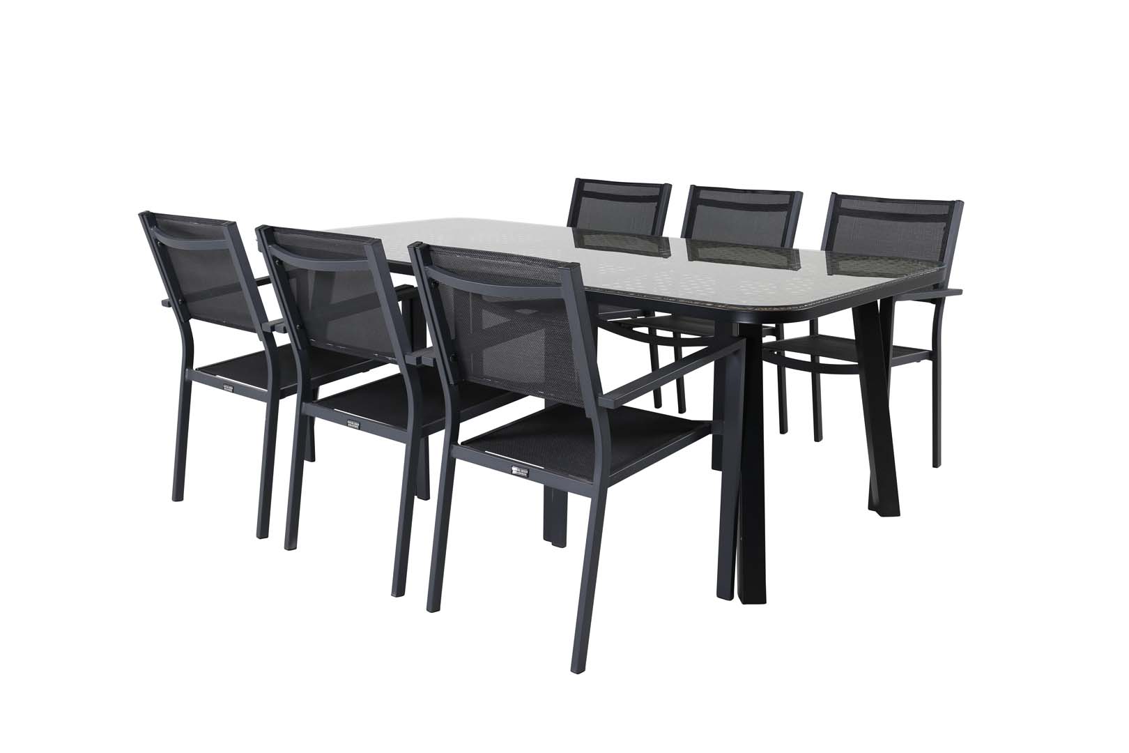 Paola havesæt bord 100x200cm sort, 6 stole Copacabana sort