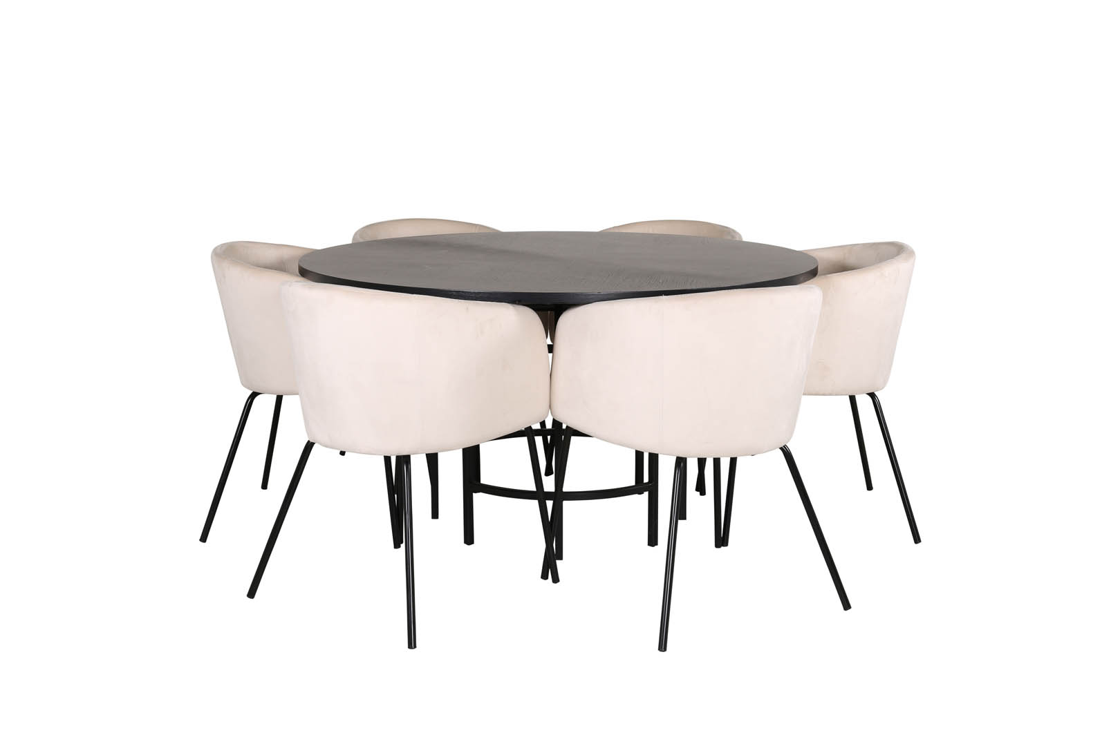 Copenhagen spisebordssæt spisebord brun og 6 Berit stole velour beige