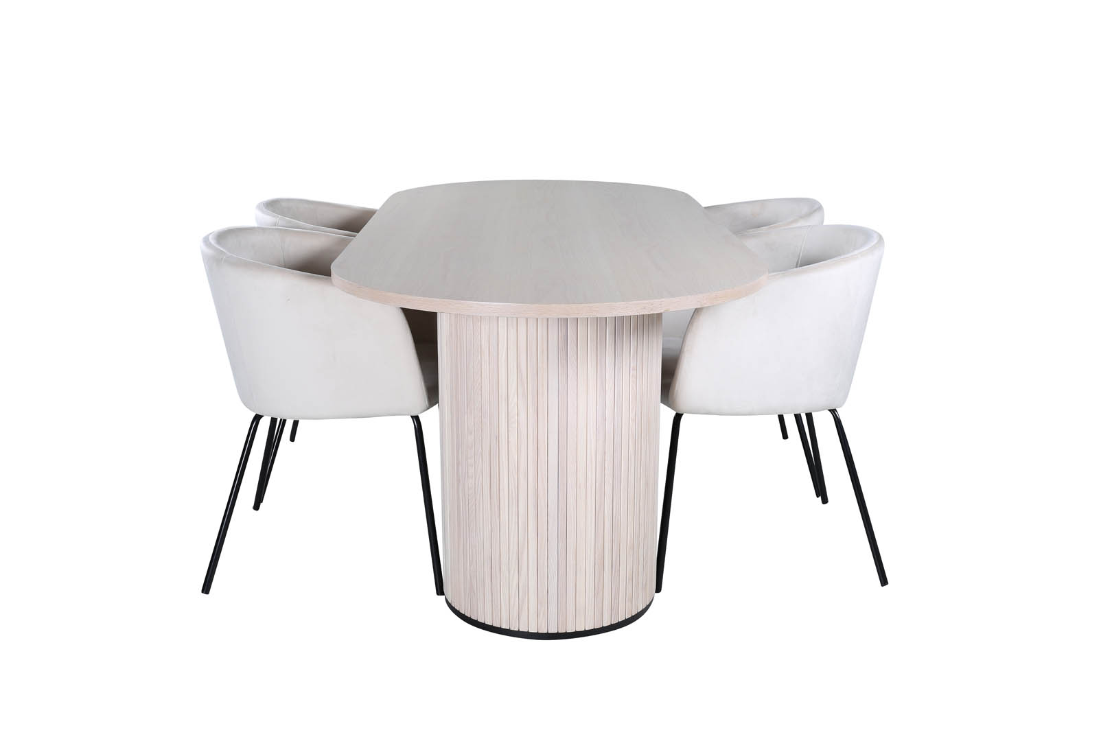 BiancaWW spisebordssæt spisebord eg finer hvid washed og 4 Berit stole velour beige