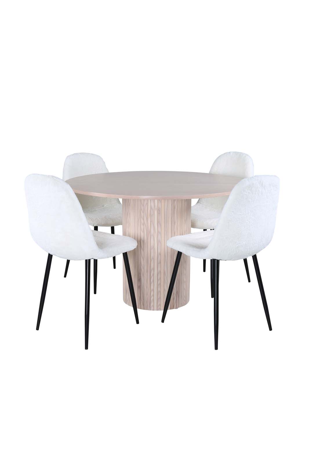 Bianca spisebordssæt bord whitewash og 4 Polar stole hvid