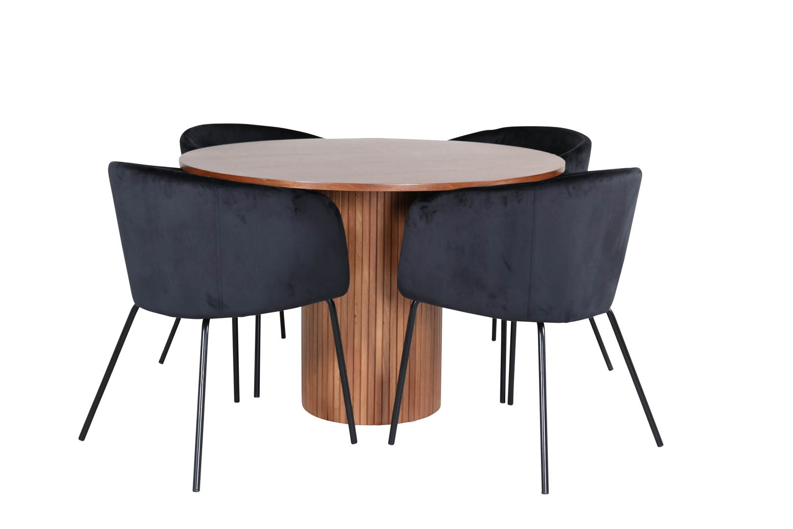 BiancaROWA spisebordssæt spisebord eg finer og 4 Berit stole velour sort