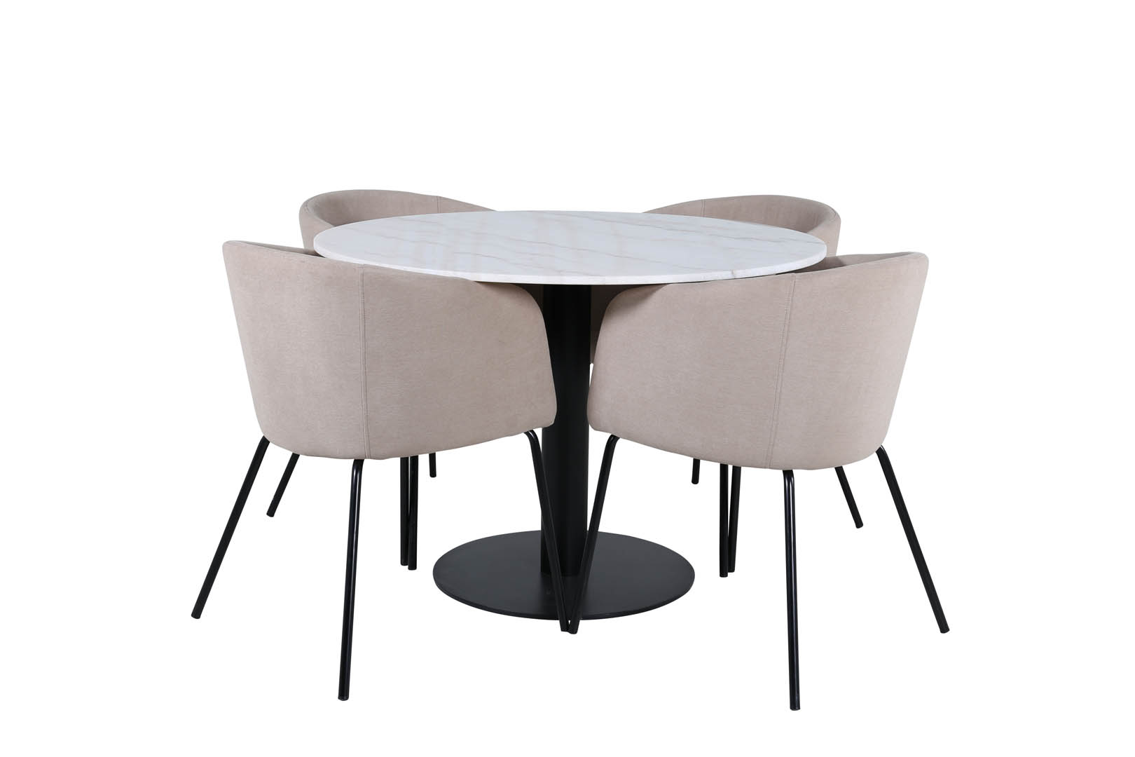 EstelleØ106WHBL spisebordssæt spisebord hvid, marmor og 4 Berit stole beige
