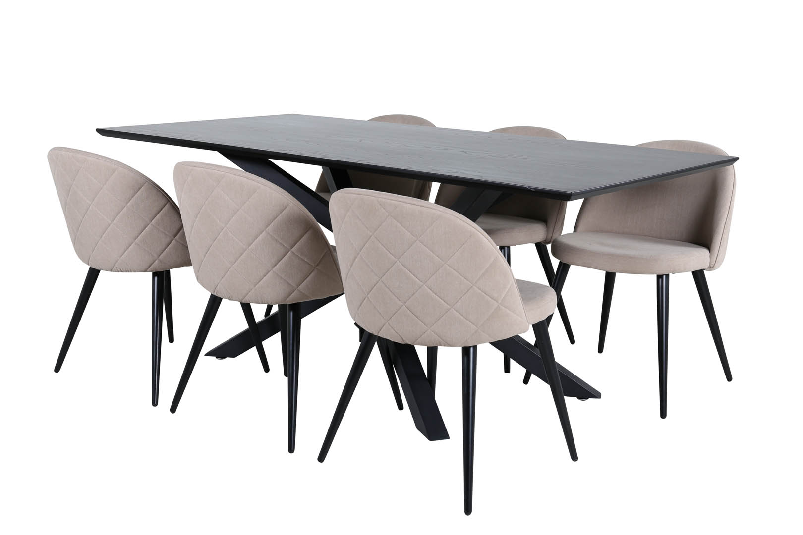 PiazzaBLBL spisebordssæt spisebord sort og 6 Velvet Stitches stole beige