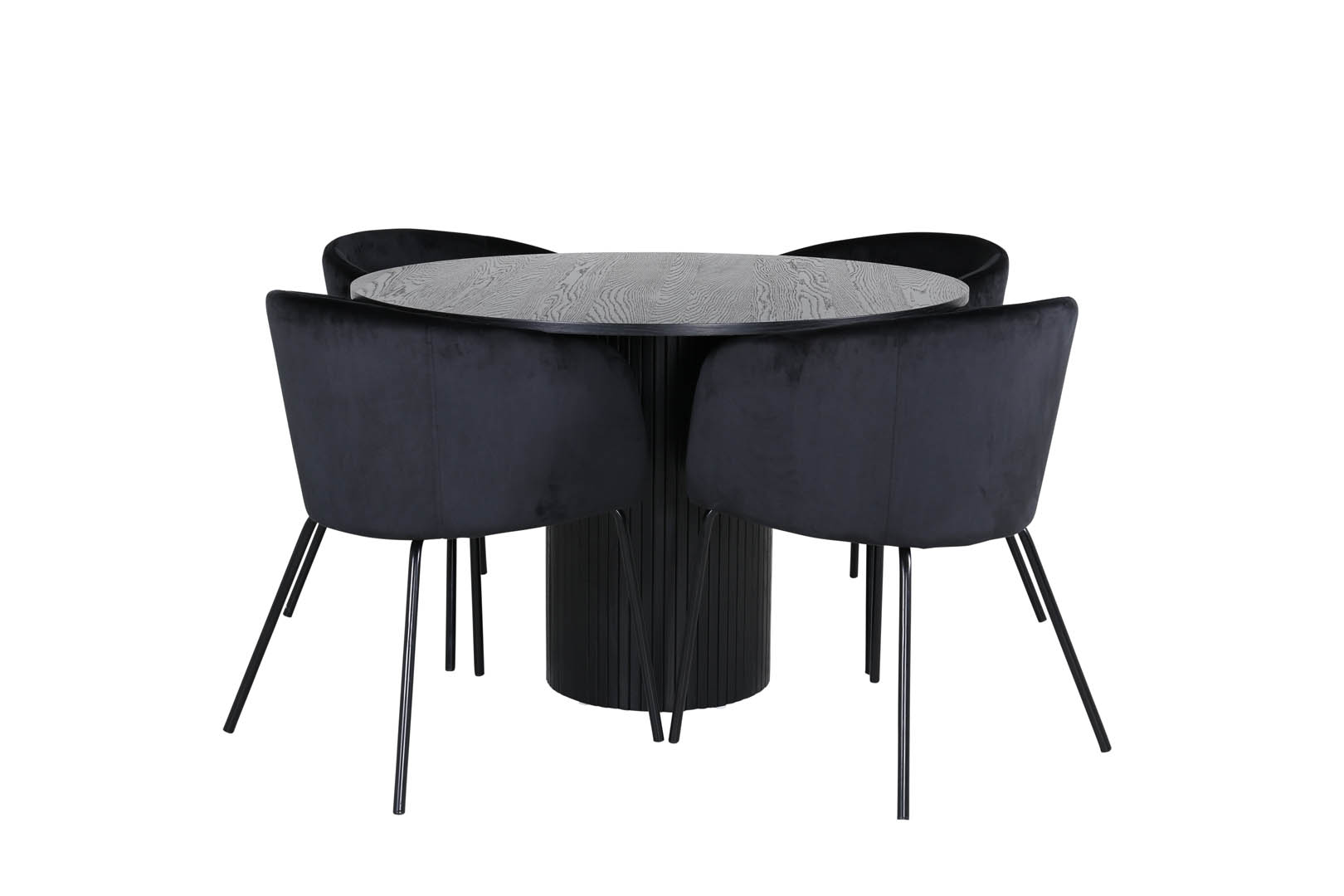 BiancaROBL spisebordssæt spisebord sort og 4 Berit stole velour sort