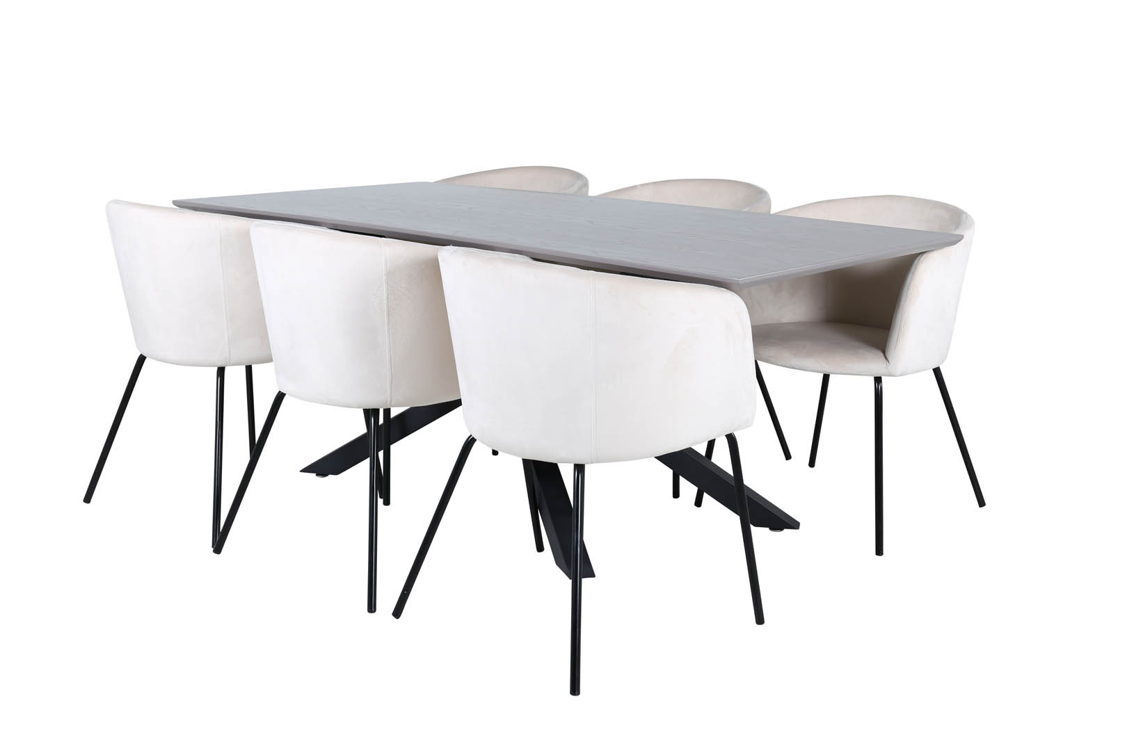 PiazzaGRBL spisebordssæt spisebord grå og 6 Berit stole velour beige