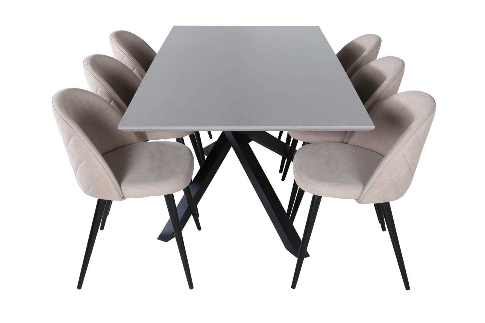 PiazzaGRBL spisebordssæt spisebord grå og 6 Velvet Stitches stole beige