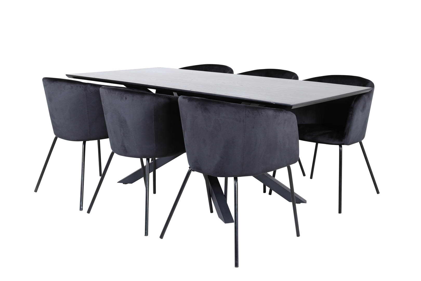 PiazzaBLBL spisebordssæt spisebord sort og 6 Berit stole velour sort