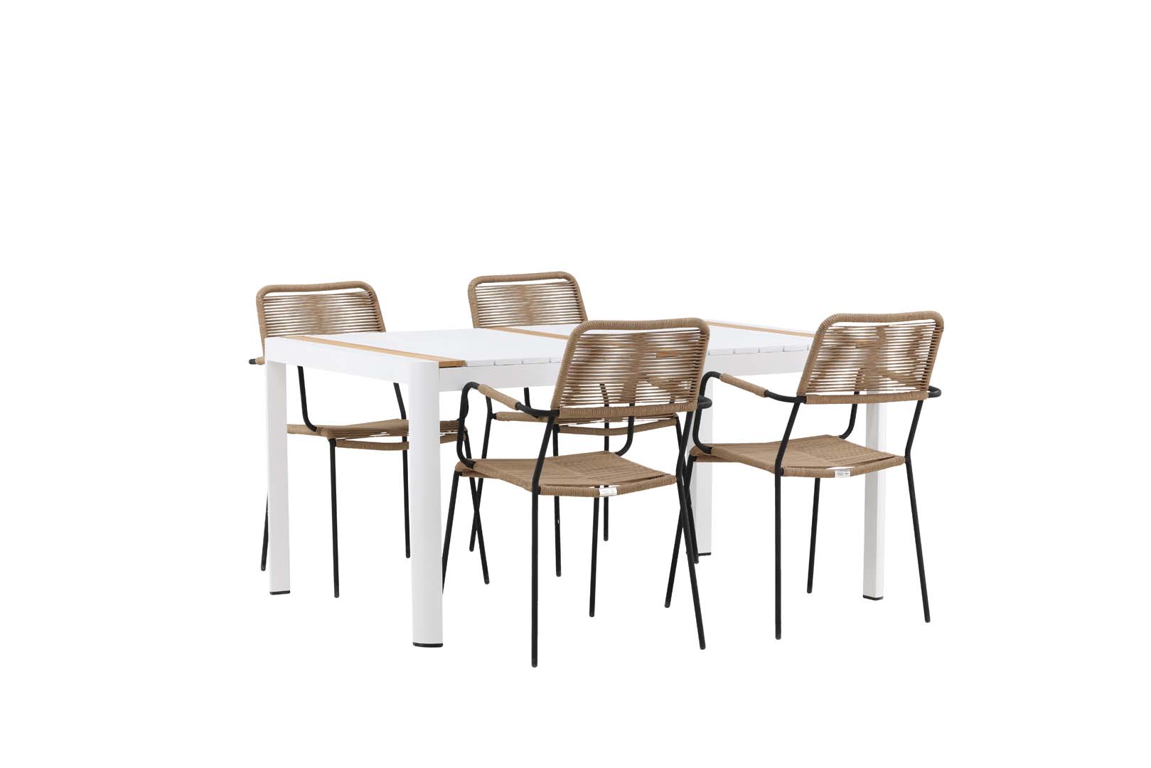Togo havesæt bord 90x150cm hvid, 4 stole Lindos brun