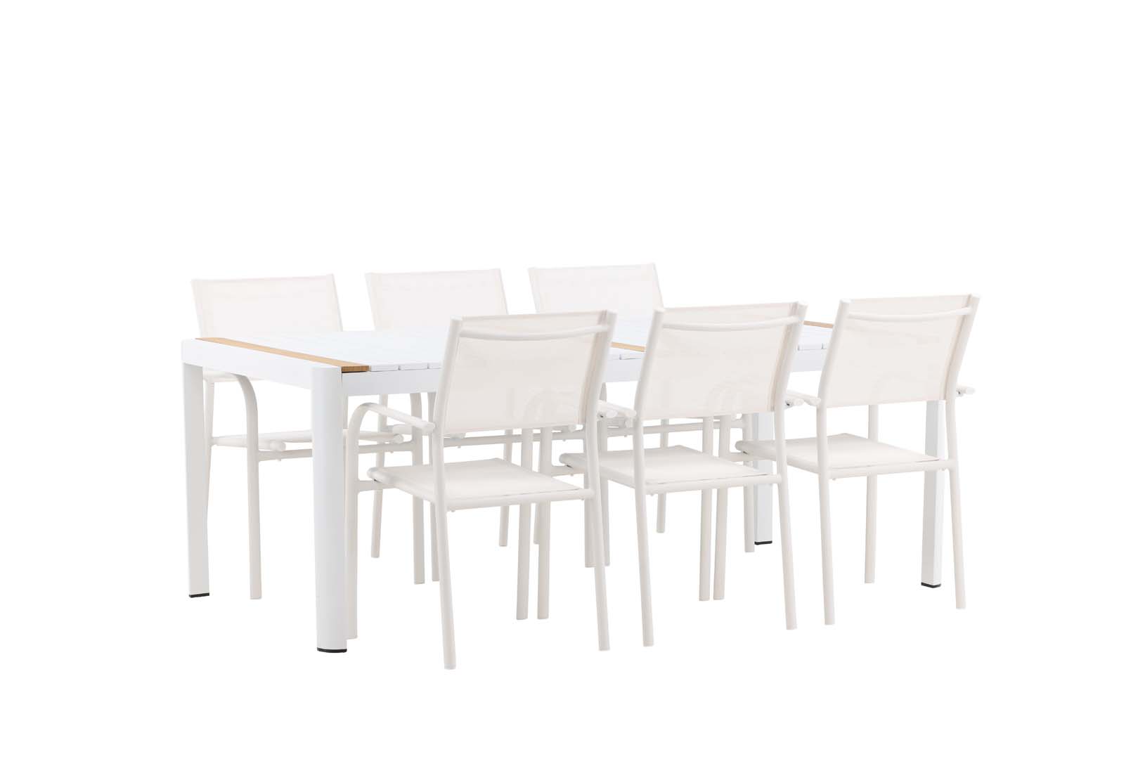 Togo havesæt bord 100x200cm hvid, 6 stole Santorini hvid