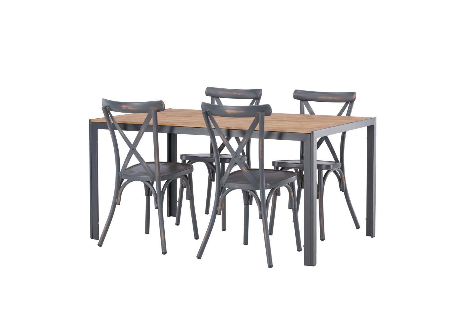 Break havesæt bord 90x150cm natur, 4 stole Peking mørkegrå