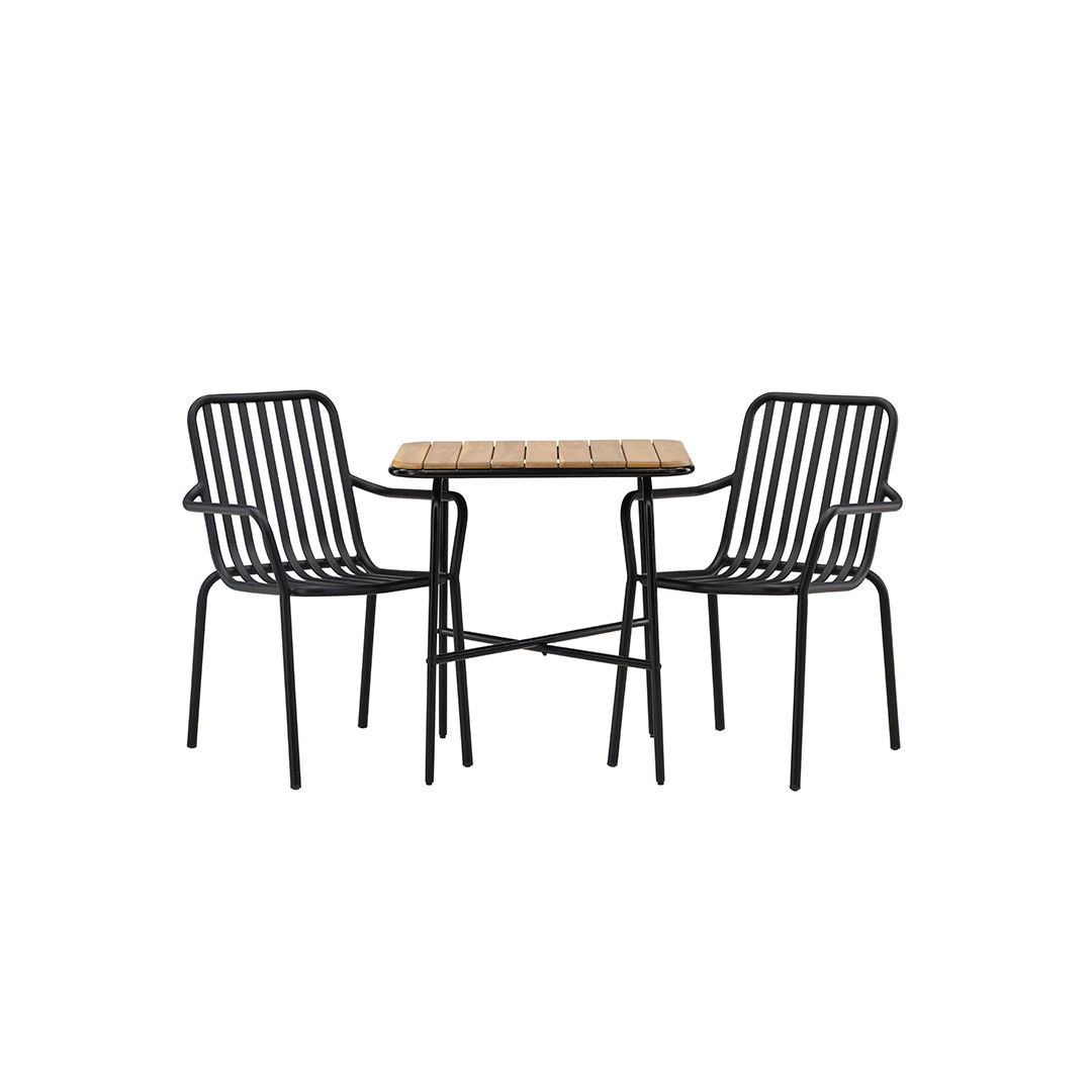 Holmbeck havesæt bord 88x70cm natur, 2 stole sort