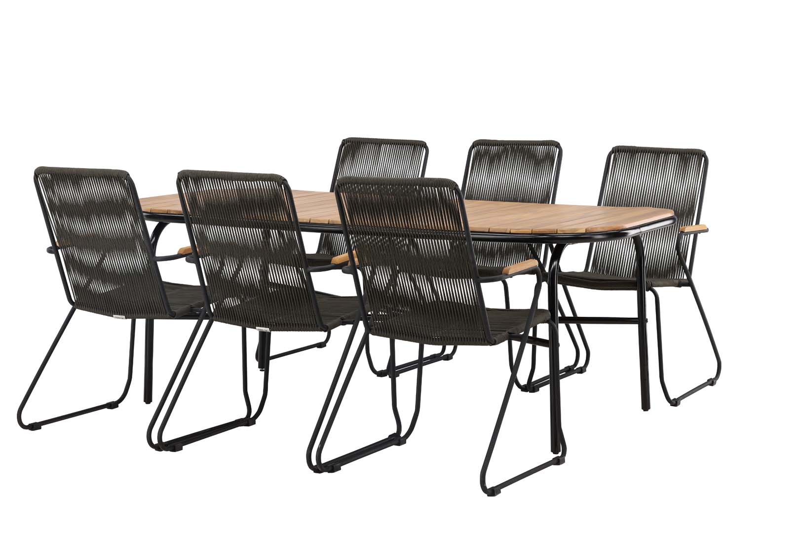 Holmbeck havesæt bord 90x200cm natur, 6 stole Bois sort